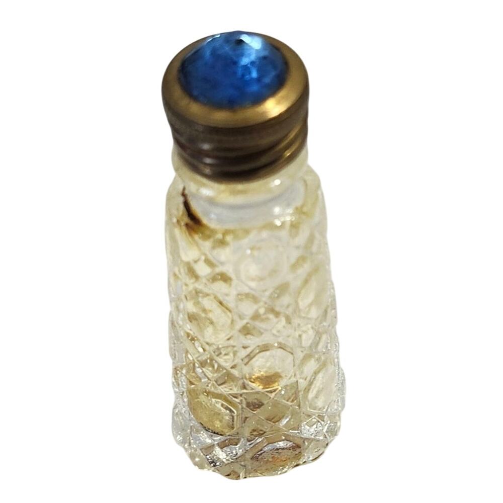 Vtg Czechoslovakia Czech Cut Glass Sapphire Glass Mini Miniature Perfume Bottle